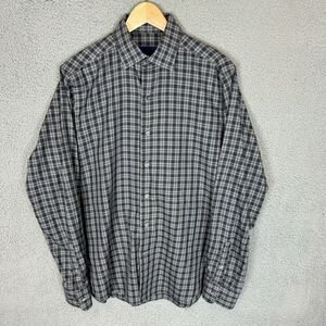 David Donahue Shirt Mens M Grey Check Long Sleeve Button Down Cotton Causal